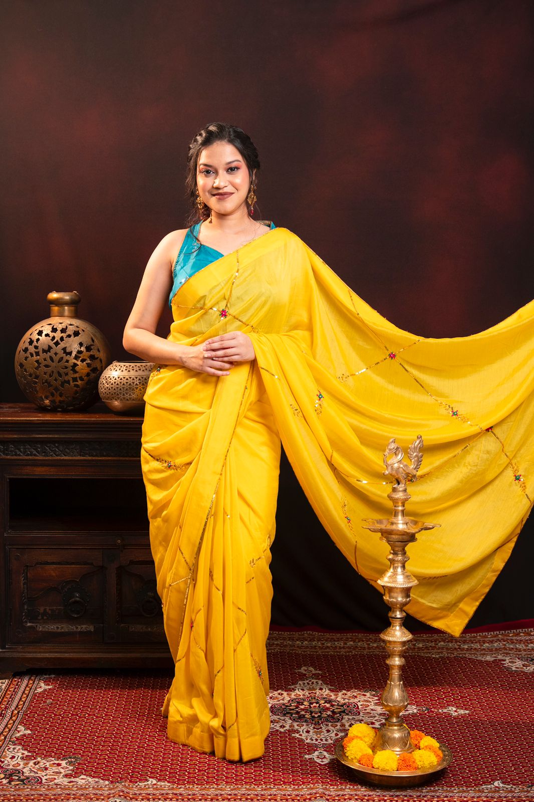 Mul Chanderi Silk saree hand embroidered with sequence work