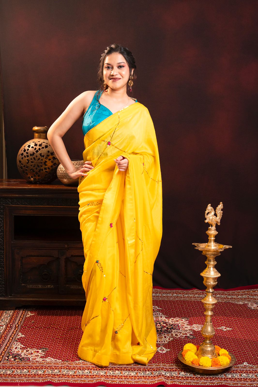 Mul Chanderi Silk saree hand embroidered with sequence work