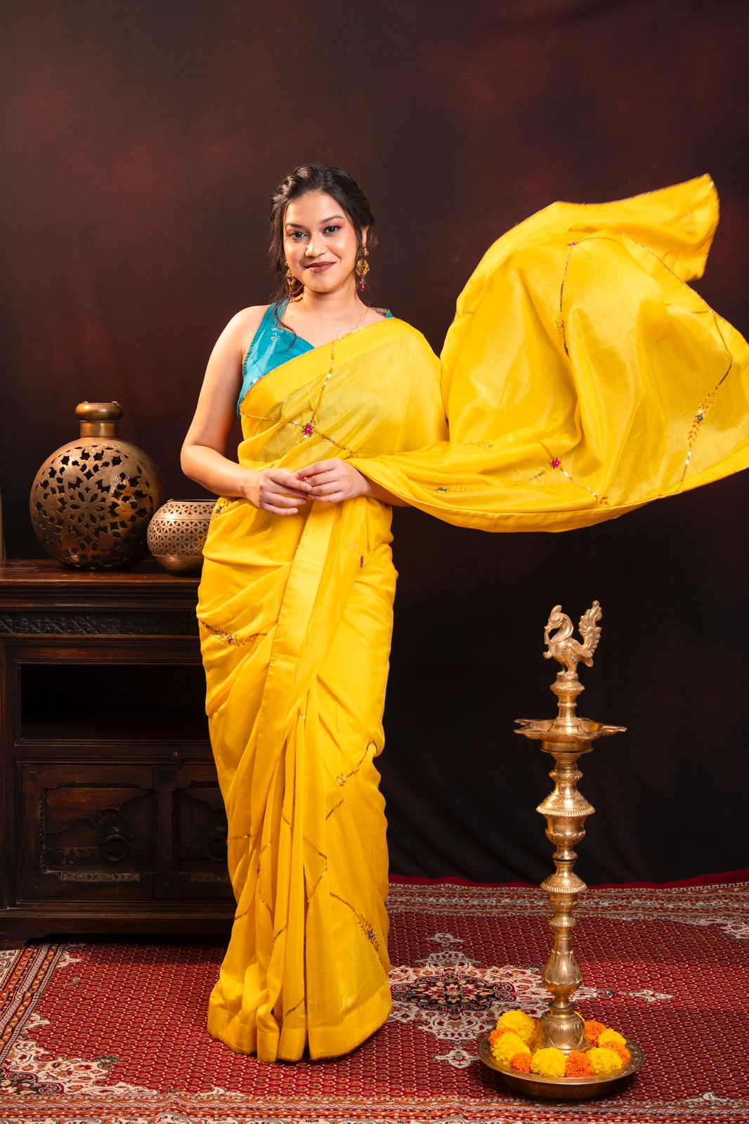 Mul Chanderi Silk saree hand embroidered with sequence work