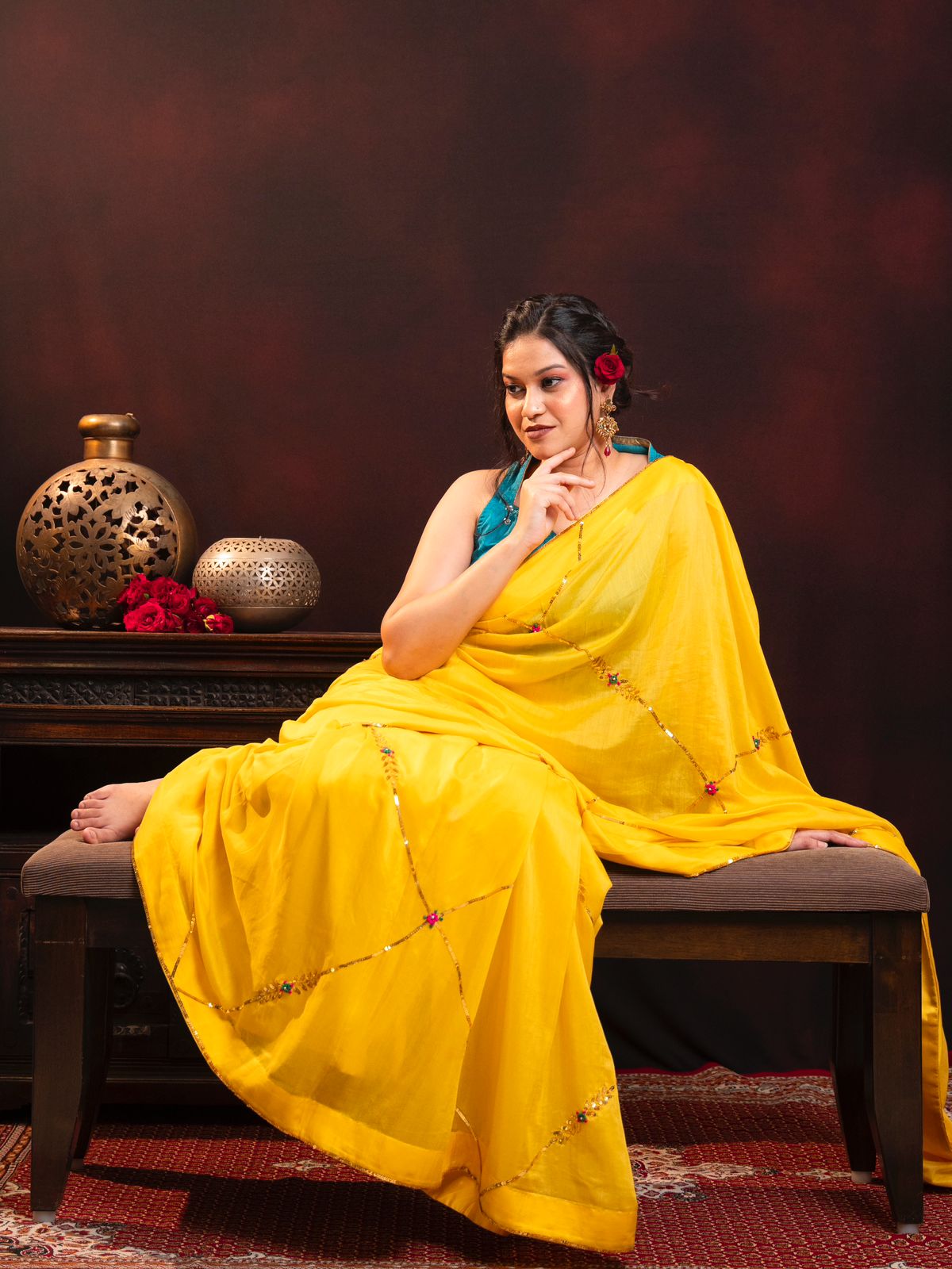 Mul Chanderi Silk saree hand embroidered with sequence work
