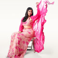 Gulabi Holi Pink Batik bustier with palazzo & georgette long jacket