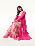 Gulabi Holi Pink Batik bustier with palazzo & georgette long jacket