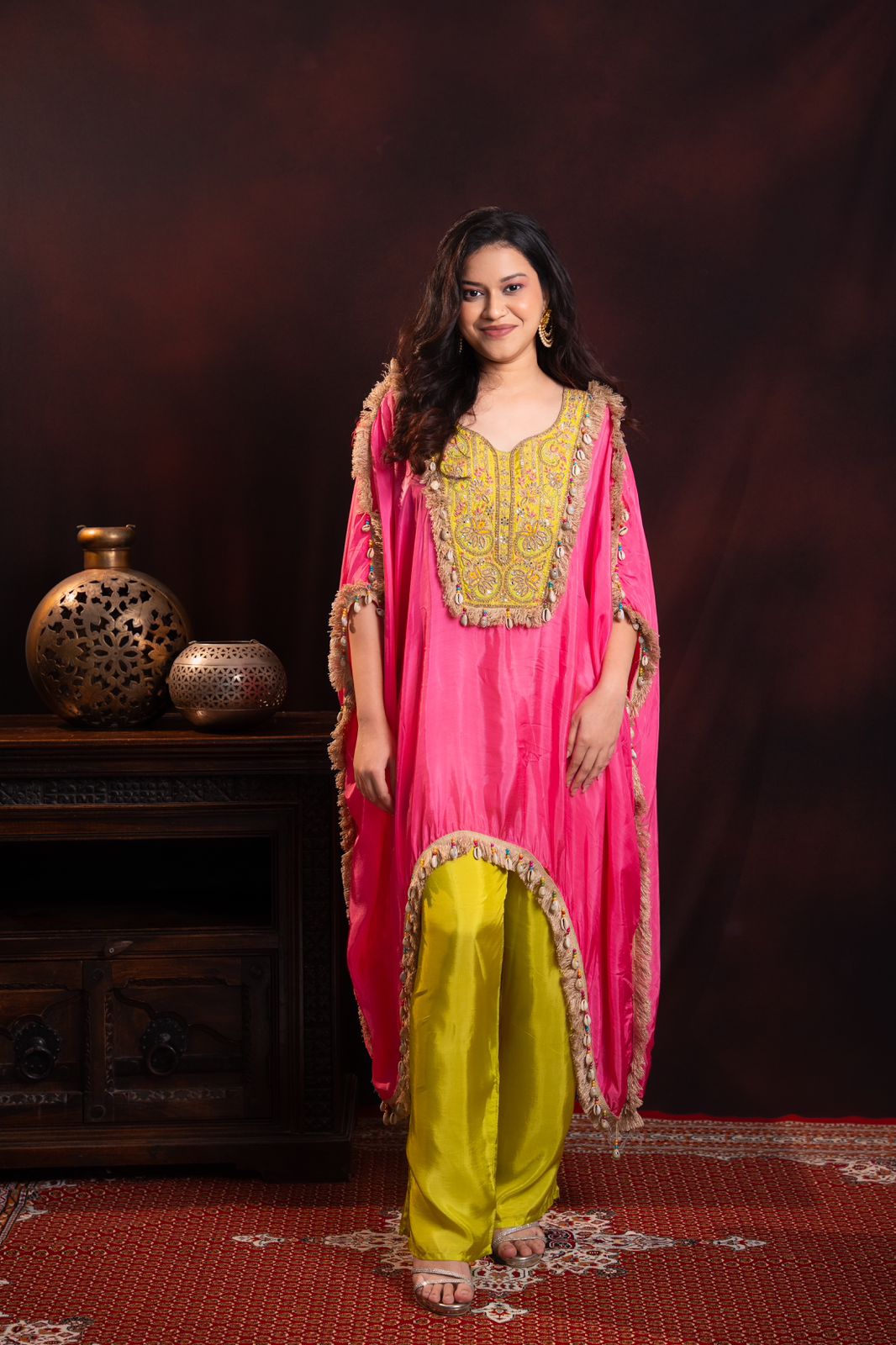 Silk Kaftan with Kodi work & embroidery on yoke