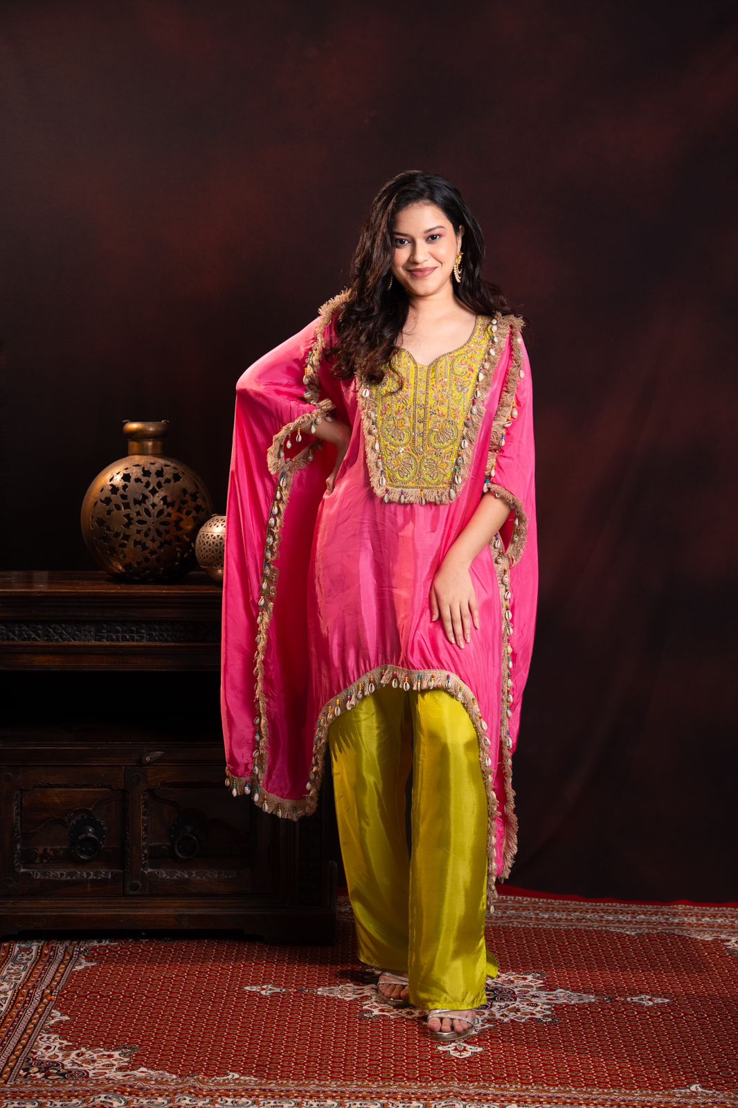 Silk Kaftan with Kodi work & embroidery on yoke