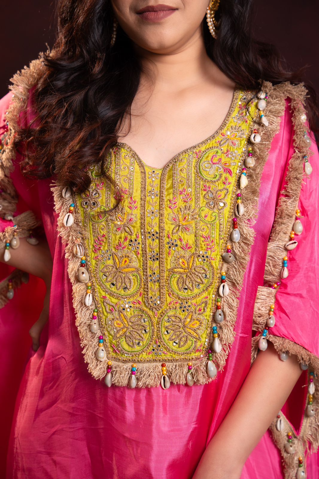 Silk Kaftan with Kodi work & embroidery on yoke