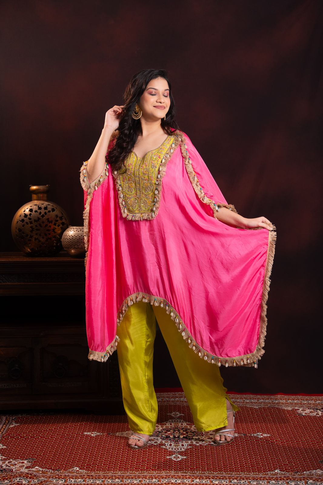 Silk Kaftan with Kodi work & embroidery on yoke